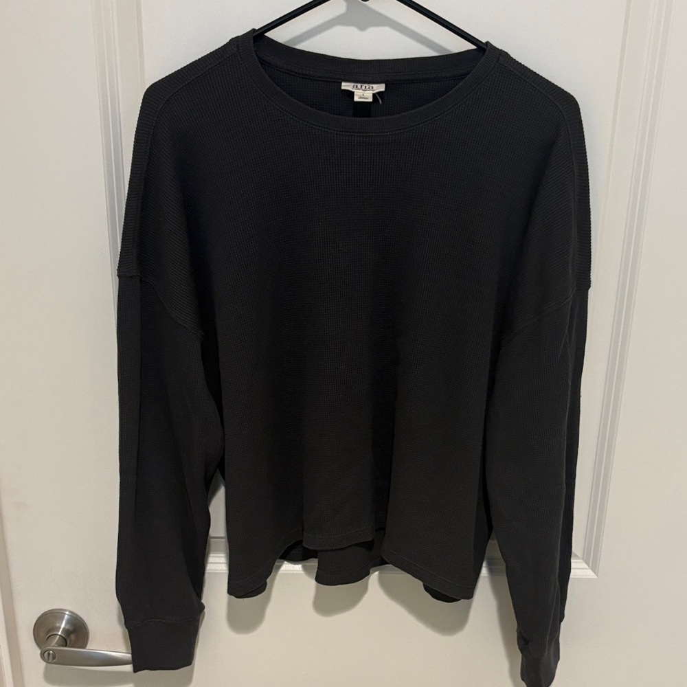 a.n.a Charcoal Waffle Knit Top
